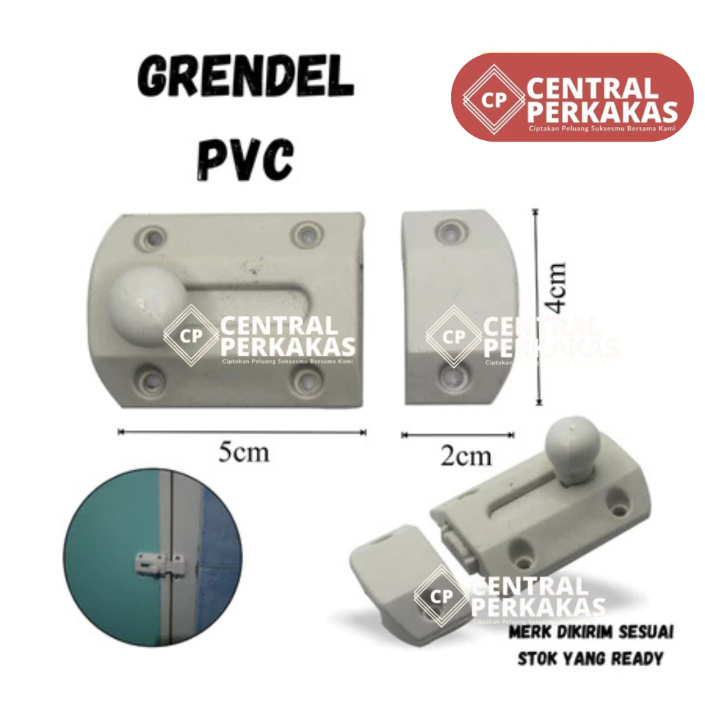 Grendel PVC Putih / Selot PVC Kamar Mandi / Grendel Slot Pintu WC / Grandel PVC Putih /Grandel GP-06
