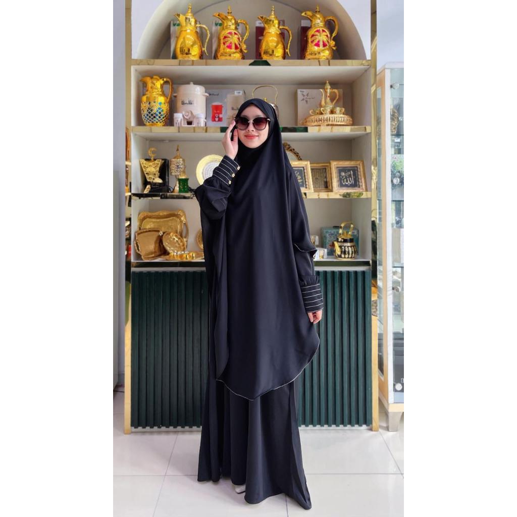 Gamis Tamaraira Set Khimar | Gamis Set Khimar | Gamis By Kayala | Gamis Hitam Putih haji Dan Umroh |
