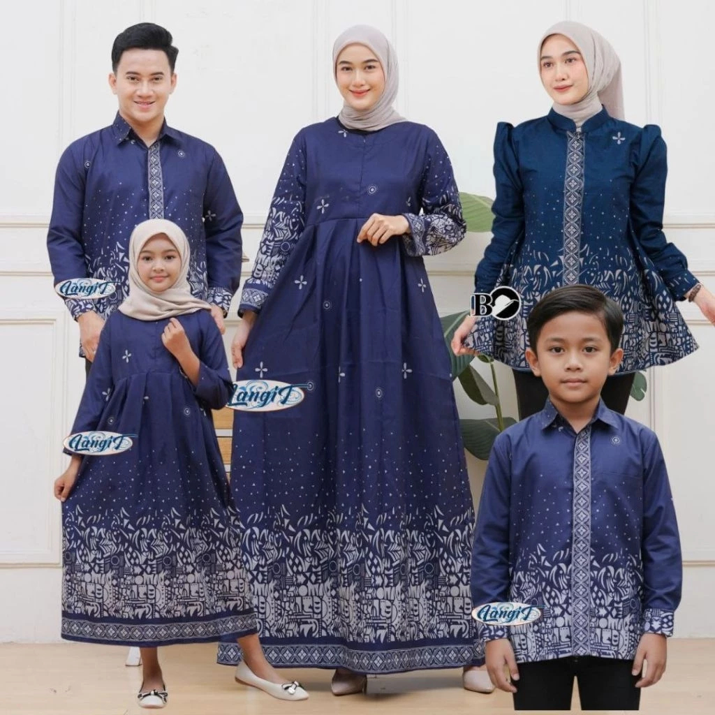 Batik Kitacoople - BAJU BATIK COUPLE Motif Sutena Navi Gamis Tunik Hem Tangan Panjang Keluarga Navi 