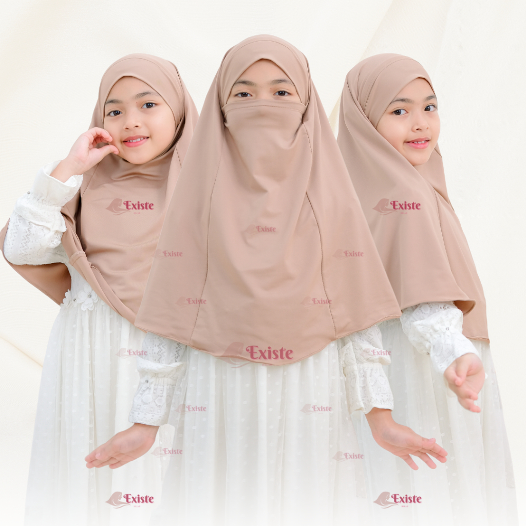 Jilbab Anak Remaja SD ( 6-14 Th ) French Khimar Niqob Cadar 2 in 1 Jersey / Bergo French Khimar Niqo