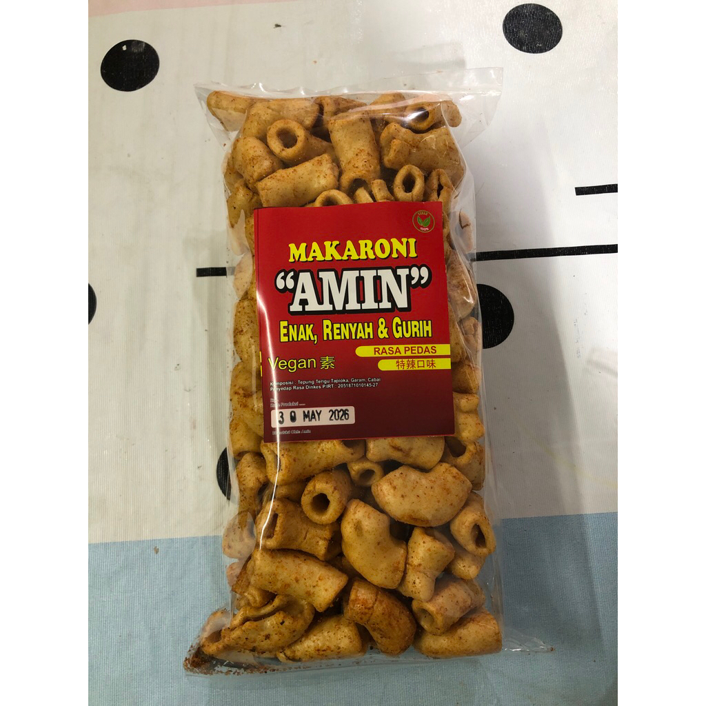 snack makaroni amin pedas vegan
