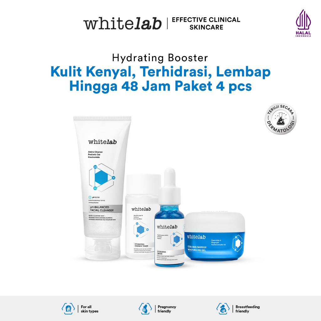 Whitelab Hydrating Series - Facial Cleanser, Essence Toner, Serum, Moisturizer, Sleeping Mask Paket 