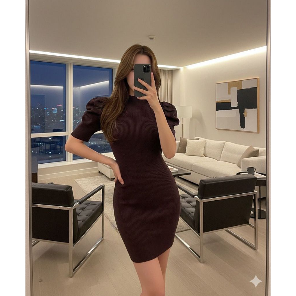 GRL Knit Brown Sexy Dress