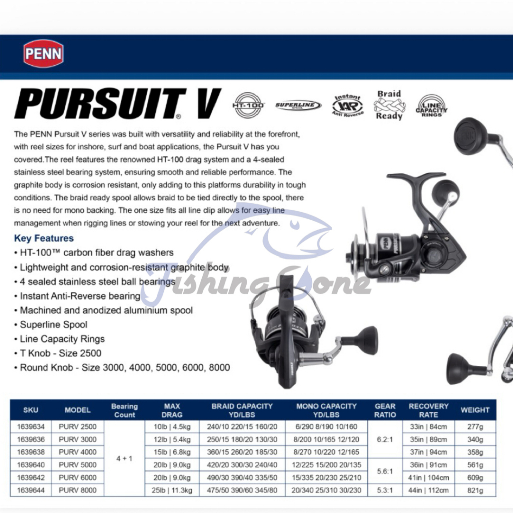 Penn Pursuit V Spinning Reel | Carbon drag - Gulungan Pancing Terbaik & Termurah Mancing Laut