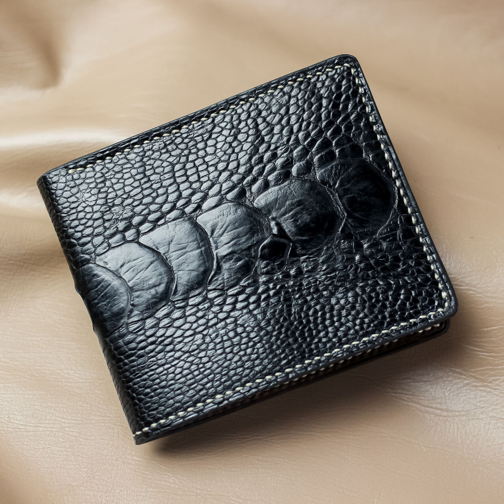 Dompet Kulit Burung Unta Asli "Black Brown Ostrich Wallet"