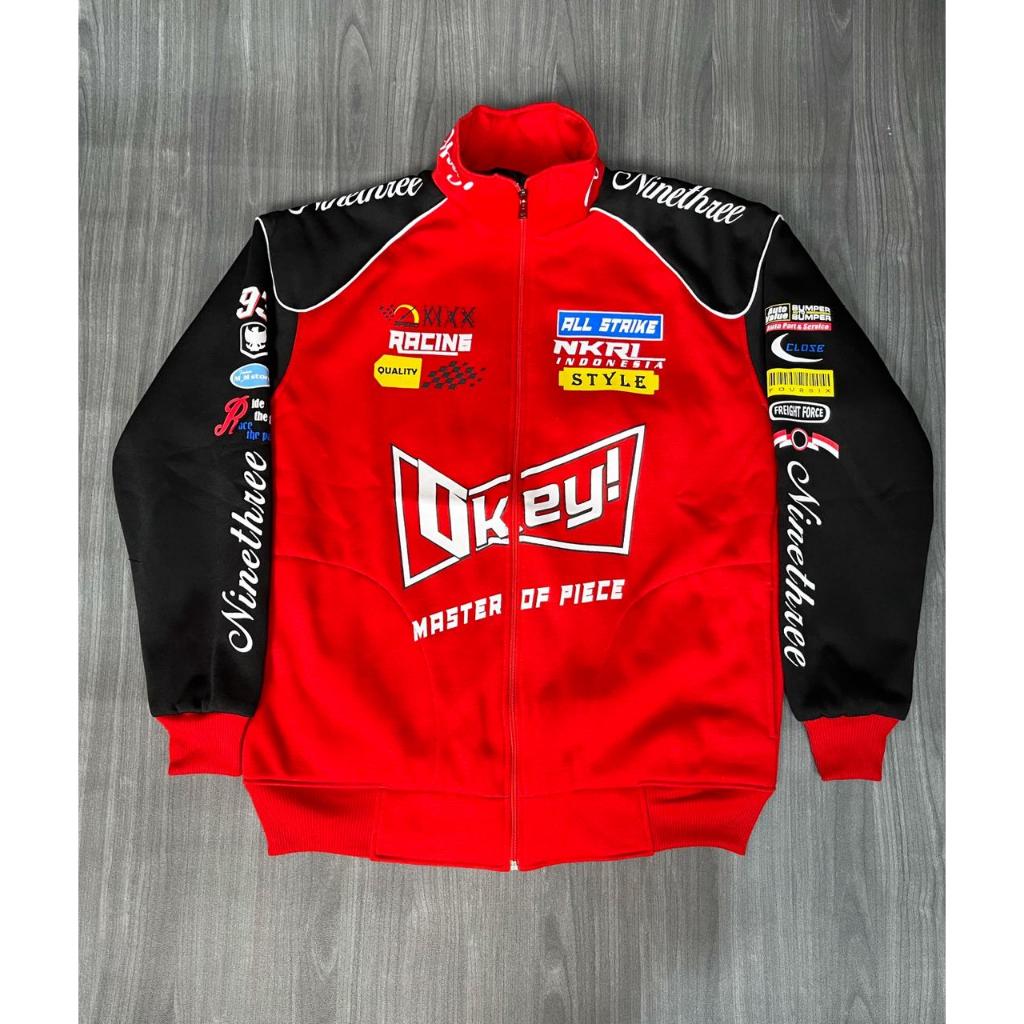 Nascar Jacket Racing Tebal Okey Vintage Jacket Ridding Hitam Merah Jacket Motoran Pria Wanita Size M