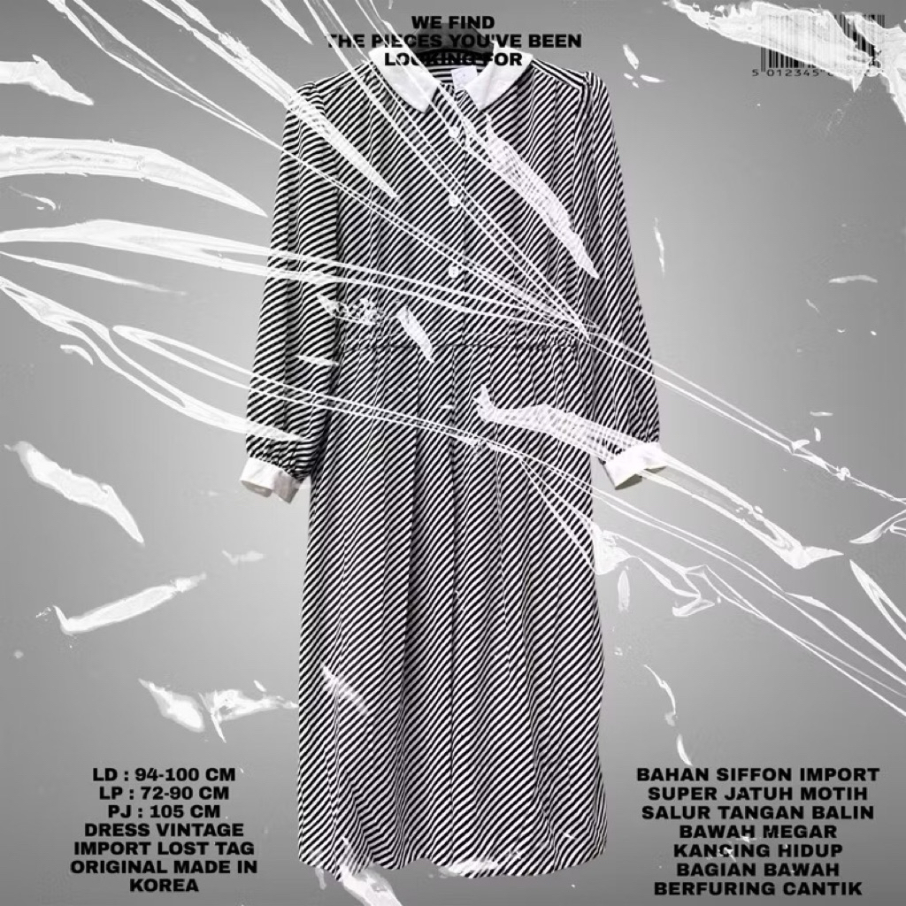 KOREAN DRESS ORIGINAL/DRESS SALUR LONG MEGAR KOREAN LOOK/DRESS KOREAN STYLE/DRESS OFFICE BLACK WHITE