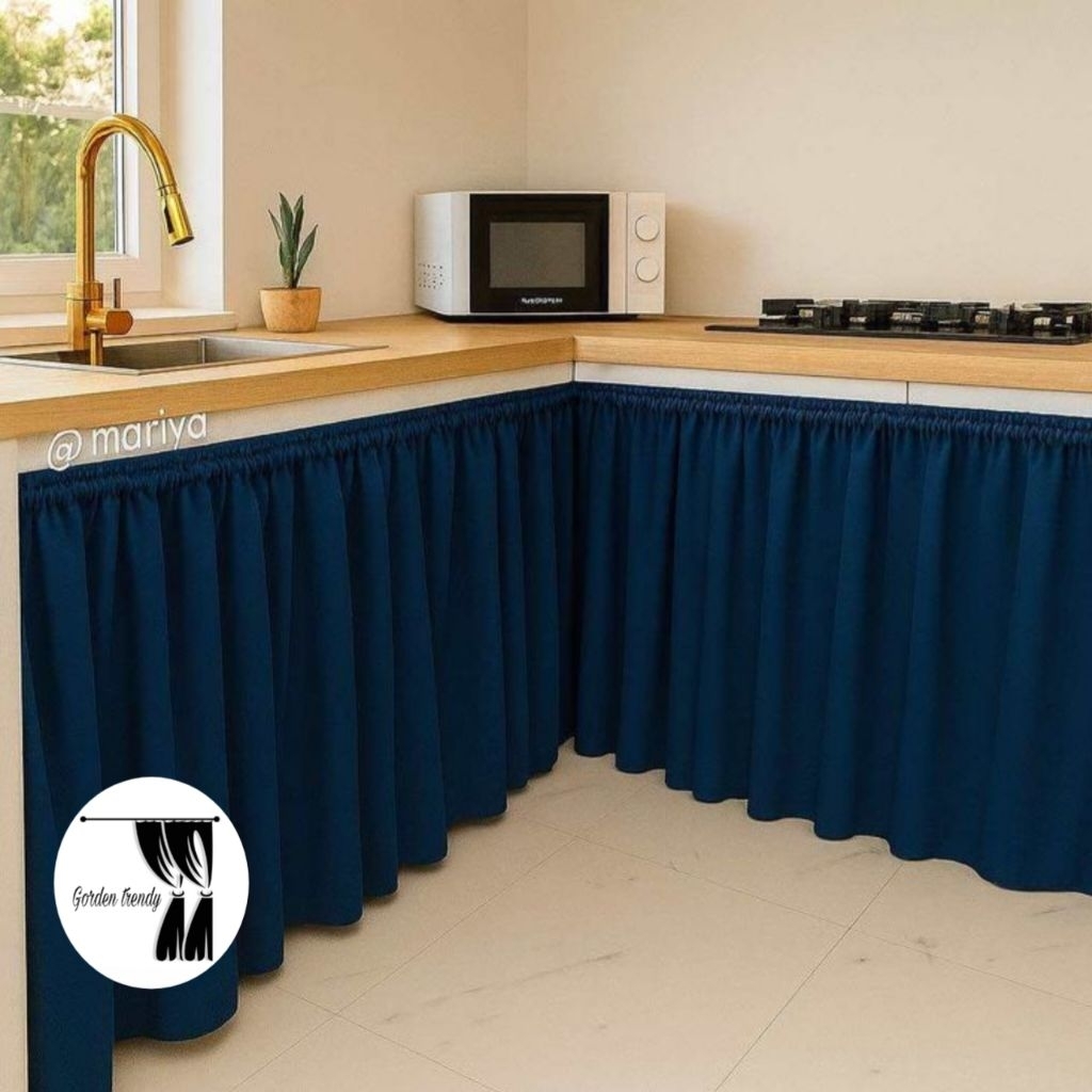 Gorden kolong dapur minimalis/ Tirai penutup bawah meja kompor wastapel Kitchen set/ Bahan katun pol