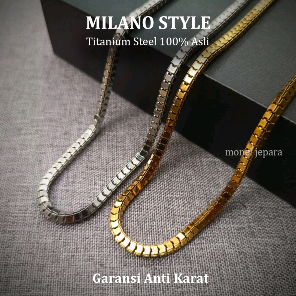 Monel Kalung Titanium Pria Wanita Anti Karat - (Milano Style)