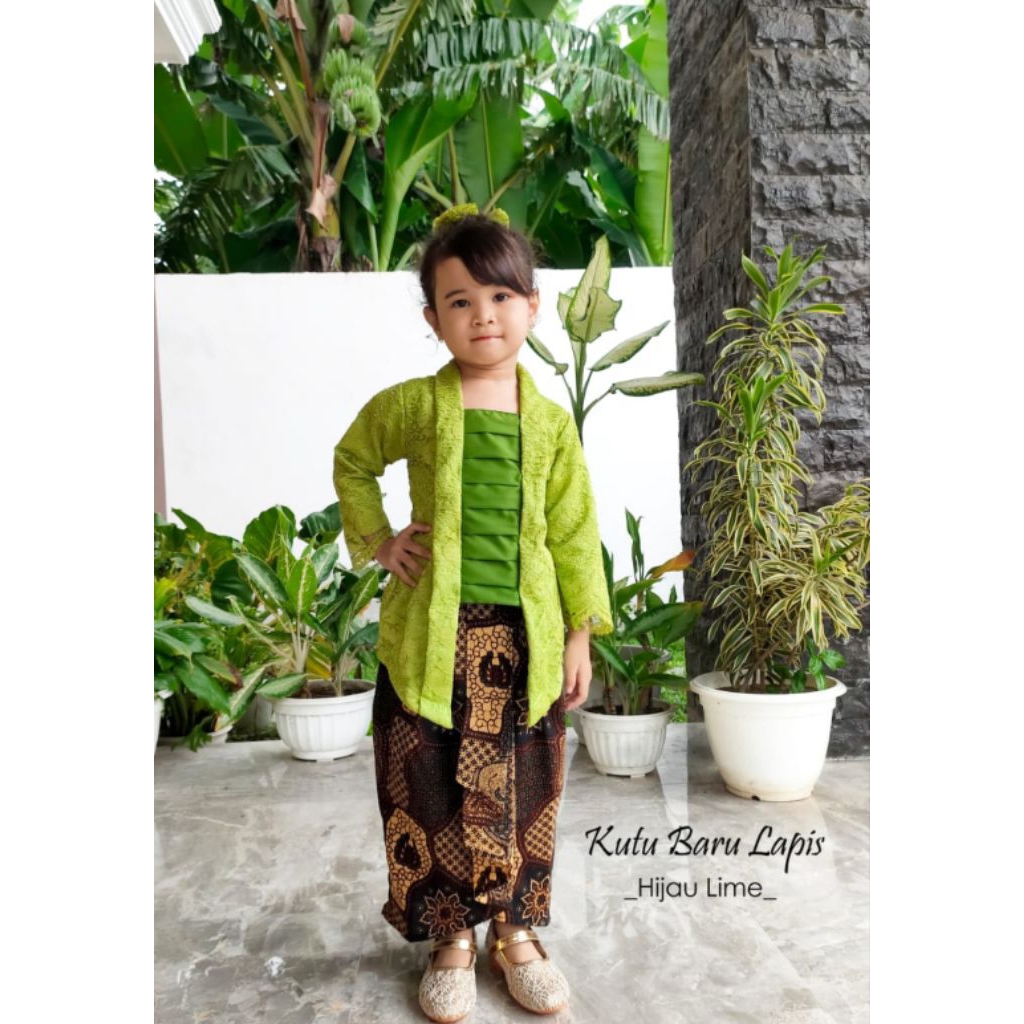 KEBAYA KUTUBARU LAPIS ANAK WARNA HIJAU LIME/KEBAYA MODERN ANAK/KEBAYA ANAK MURAH/KEBAYA ADAT ANAK/KU