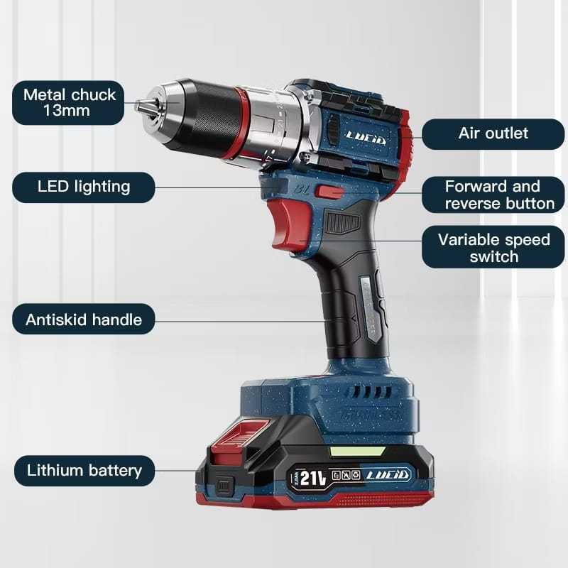 Lucid Lx-60 Mesin Bor Cordless 13Mm 21V Brushless Impact Drill Set 2 Baterai Koper Lx-60 Original Co