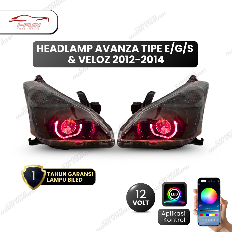 Headlamp Avanza Veloz 2012 - 2014 Tipe E/G/S Custom Set Biled 3 Inch 12V Full RGB Bluetooth Lampu De