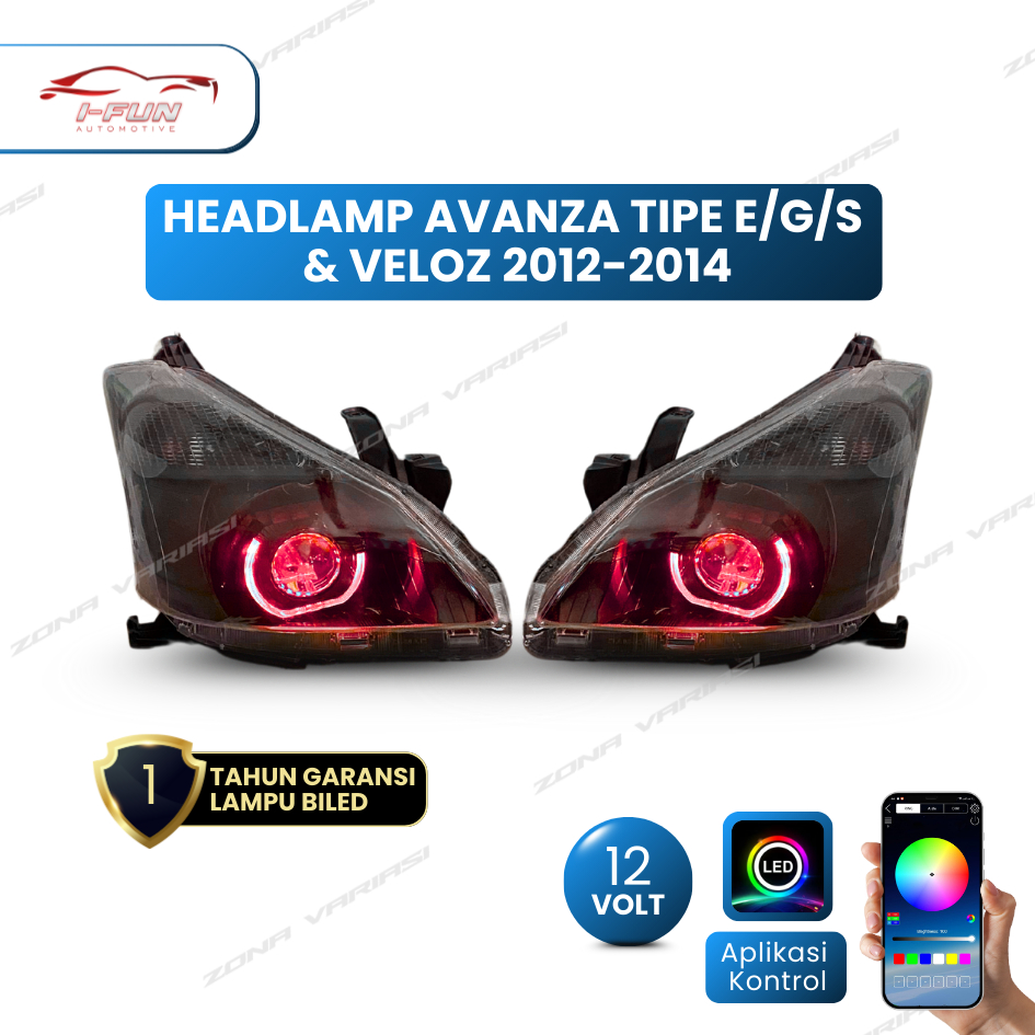 Headlamp Avanza Veloz 2012 - 2014 Tipe E/G/S Custom Set Biled 3 Inch 12 Volt Full RGB Bluetooth Lamp