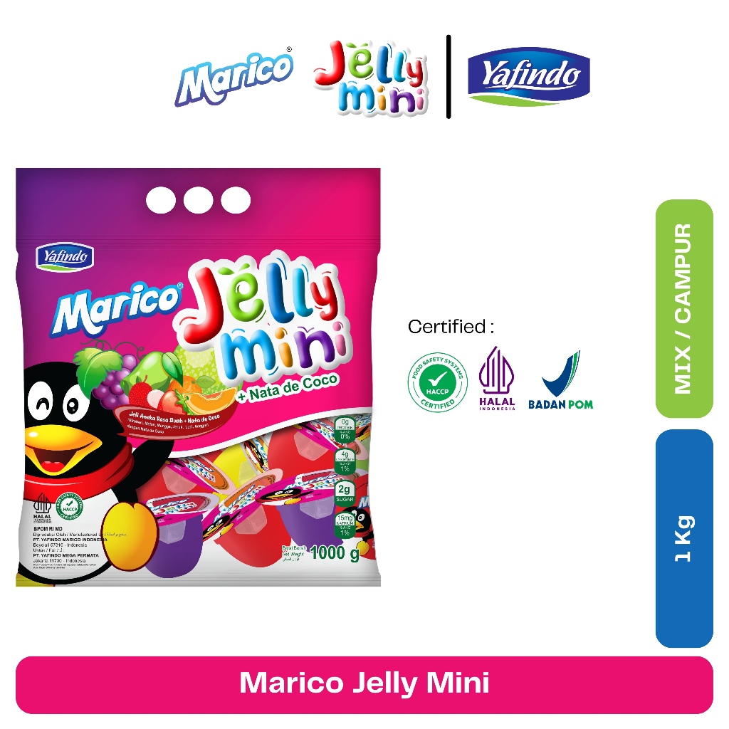 Marico Jelly Mini Assorted, Mix Buah (Anggur, Strawberry, Jeruk, Melon, Leci, Mangga Madu) - 1 Kg