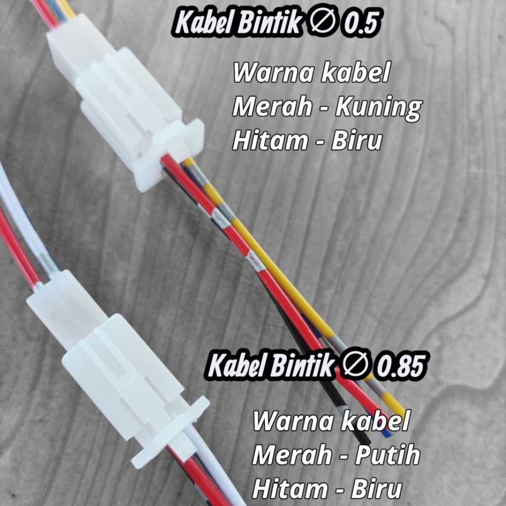 1 Pasang Soket Sambungan 4 Pin Warna PUTIH ukuran Kecil 2.8 + Kabel Bintik