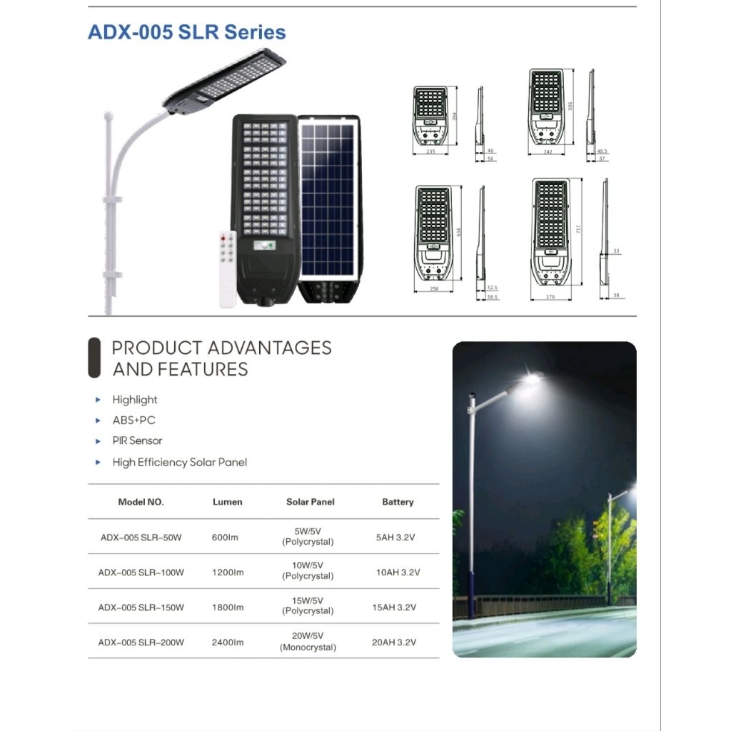 Lampu Jalan PJU Solar Panel Audalux 200 Watt ADX005 SLR LED IP65