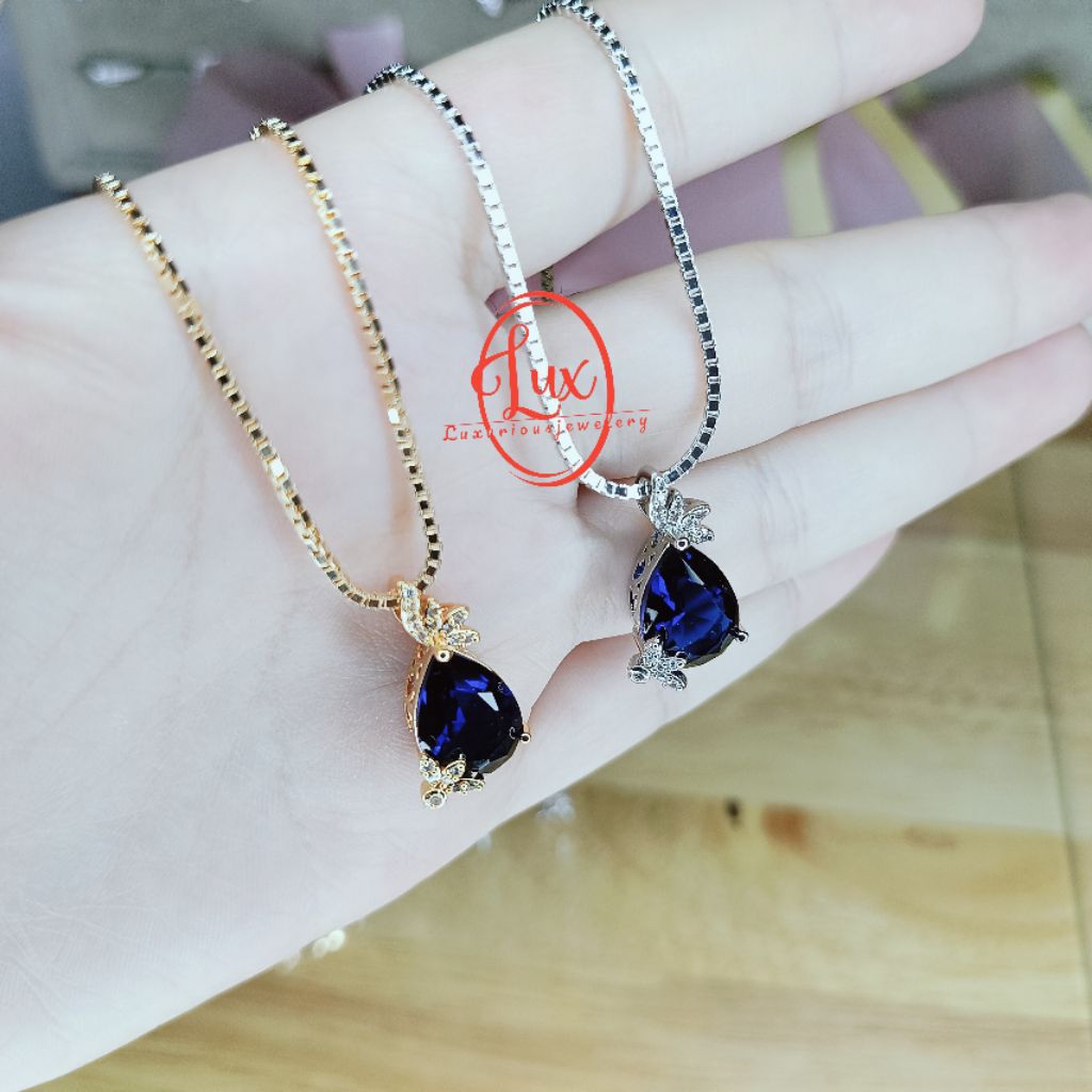 Kalung liontin mata blue sapphire luxie
