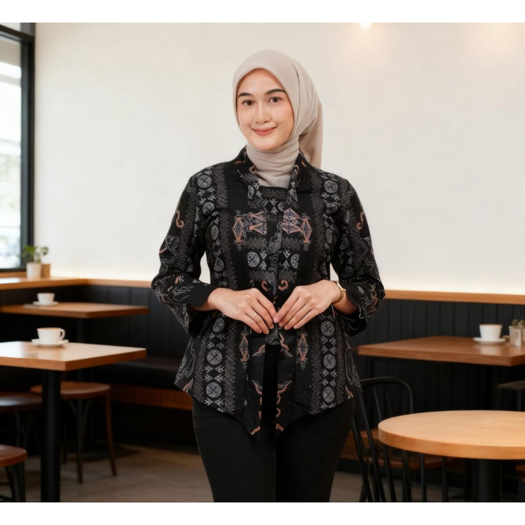 Batik Wanita Modern Terbaru Blouse Batik Wanita Lengan Panjang Model Kebaya Baju Batik Wanita Kerja