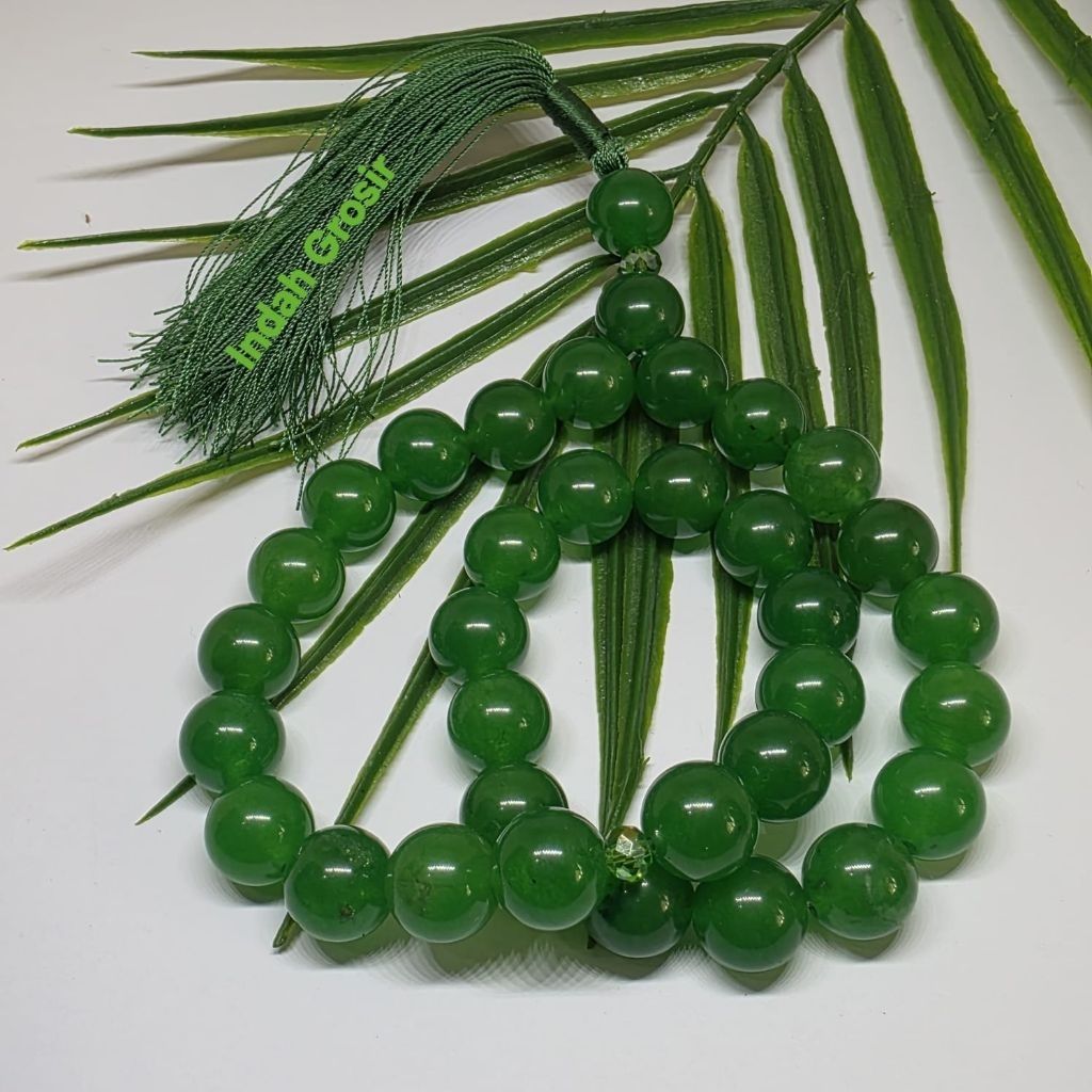 TASBIH BATU GIOK HIJAU KRISTAL 12MM 33BUTIR