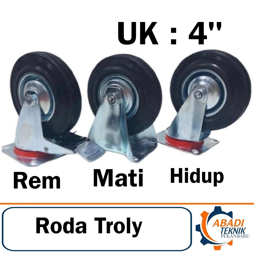 Roda Trolley Karet Only Hidup Mati Rem Roda Troli Etalase 4 Inch 4"