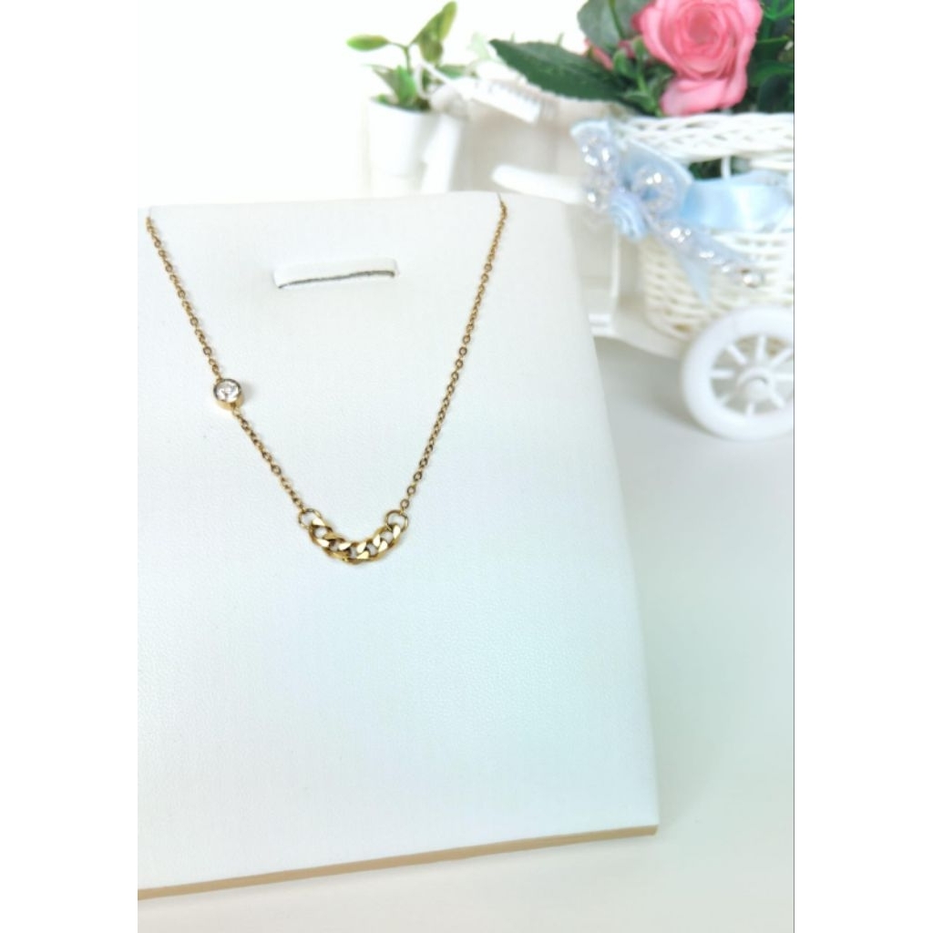 Kalung Wanita Titanium Model Rantai Simple Gold Fashion Korea