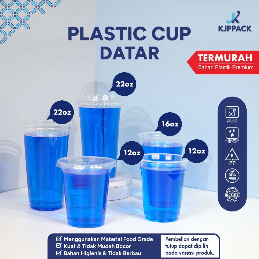 KJPPACK Gelas Plastik 12,16,22 Oz Tebal/Cup Plastic 660ml/Cup Plastic 360ml/Cup Plastic 480ml Boba