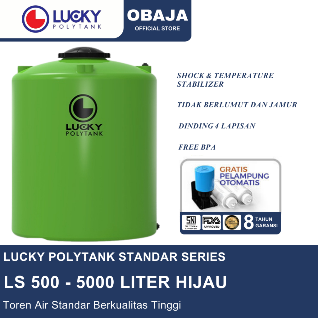Lucky Polytank Toren Air LS 500 Hijau / Toren Air LS 5000 Liter Hijau Lucky Polytank