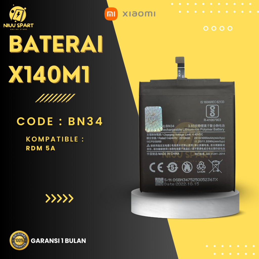 BATERAI BATTERY XIAOMI BN34 XIAOMI REDMI 5A DOUBLE [IC POWER] ORIGINAL