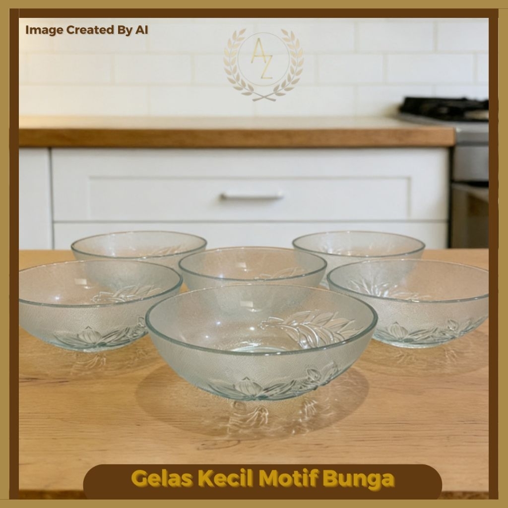 Mangkuk Kaca motif bunga kecil -1 pcs (6 mangkuk)/ mangkuk berkualitas unggul/ mangkuk kaca