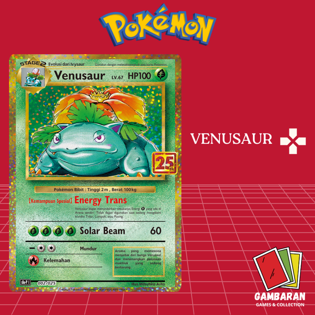 Venusaur 25th 002/025 s8a Kartu Pokemon Indonesia TCG