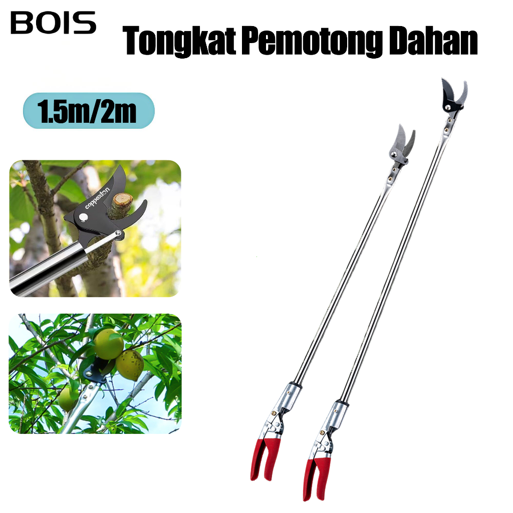 BOIS 1.5 Meter/2 Meter Tree Pruner Galah Tongkat Potong Dahan Model Gunting Untuk Pohon Yang Tinggi 