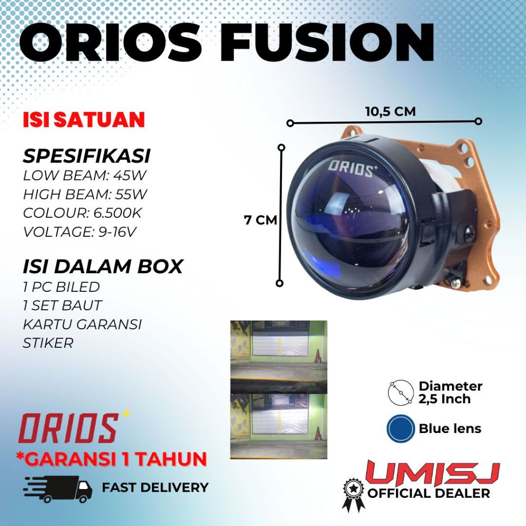 Lampu proji Biled Orios Zetta Fusion Foglamp Sanbi 3 Warna / Lampu Biled Orios / Lampu Proji