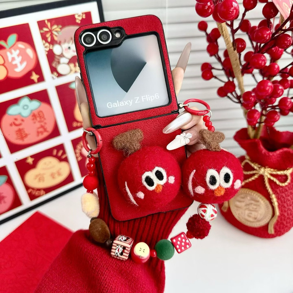 New Case Zflip7 Zflip6 Red Cherry Tomato Pelindung Tengah Cute With Chain Strap Gantungan Imut TPU C