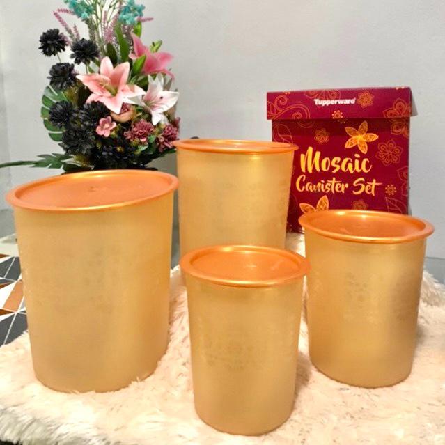[ SUPERR SALE] TOPLES TUPPERWARE/ WADAH SNACK / MOSAIC CANISTER SET GOLD CANISTER TUPPERWARE MURAH