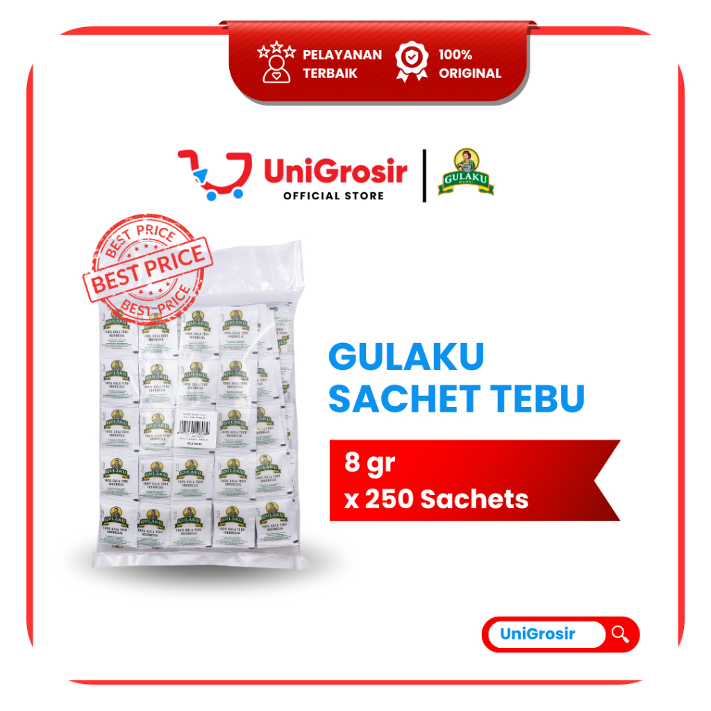[UniGrosir] GULAKU SACHET GULA TEBU ALAMI SUGAR PUTIH ~8 gr x 250 Sachets BAG