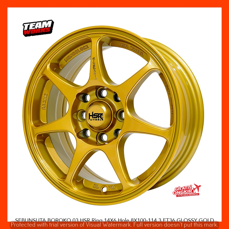 VELEG MOBIL RACING HSR SEBUNSUTA RING 14 LEBAR 6 BUAT AYLA XENIA KARIMUN PELAK RING 14 GLOSSY GOLD