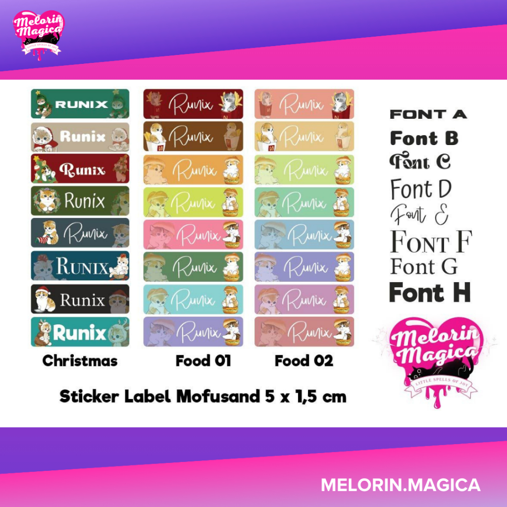 Sticker Label Nama Custom Mofusand | Label Buku Anak Tahan Air, Tahan Gores