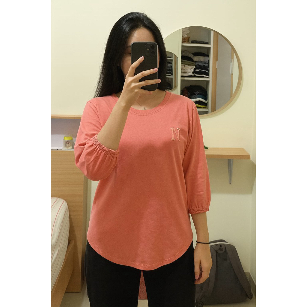 Kaos atasan wanita Oval Lengan karet 7/8 Oversize
