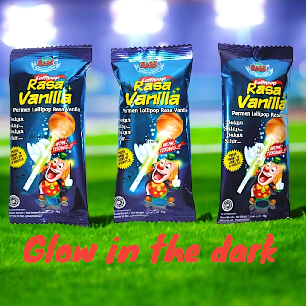 Magic Glow Lollipop Permen Isi 20 Dengan Lampu rasa vanilla, lolipop gagang menyala