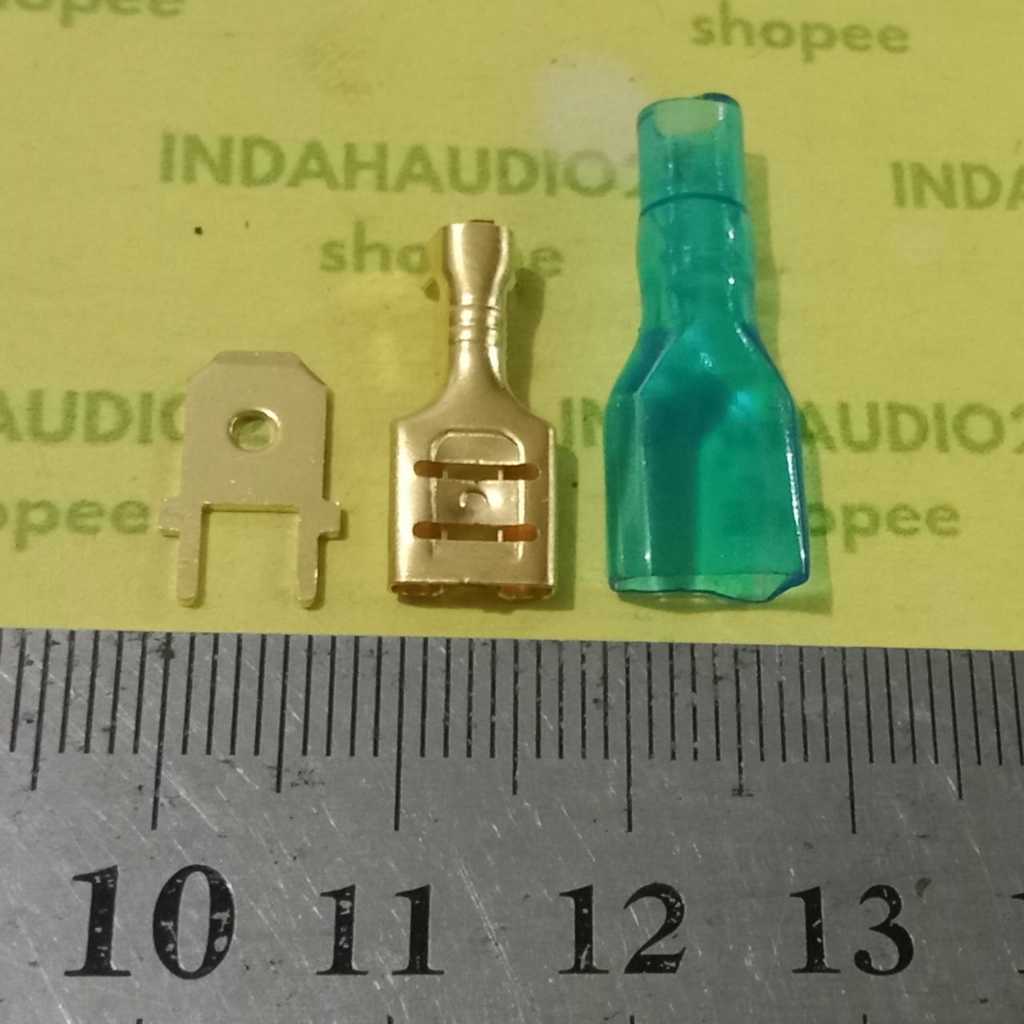 10SET   GOLD  skun pcb 6.3mm male female selongsong karet biru 6,3mm untuk skun PCB cowo cewe biru p