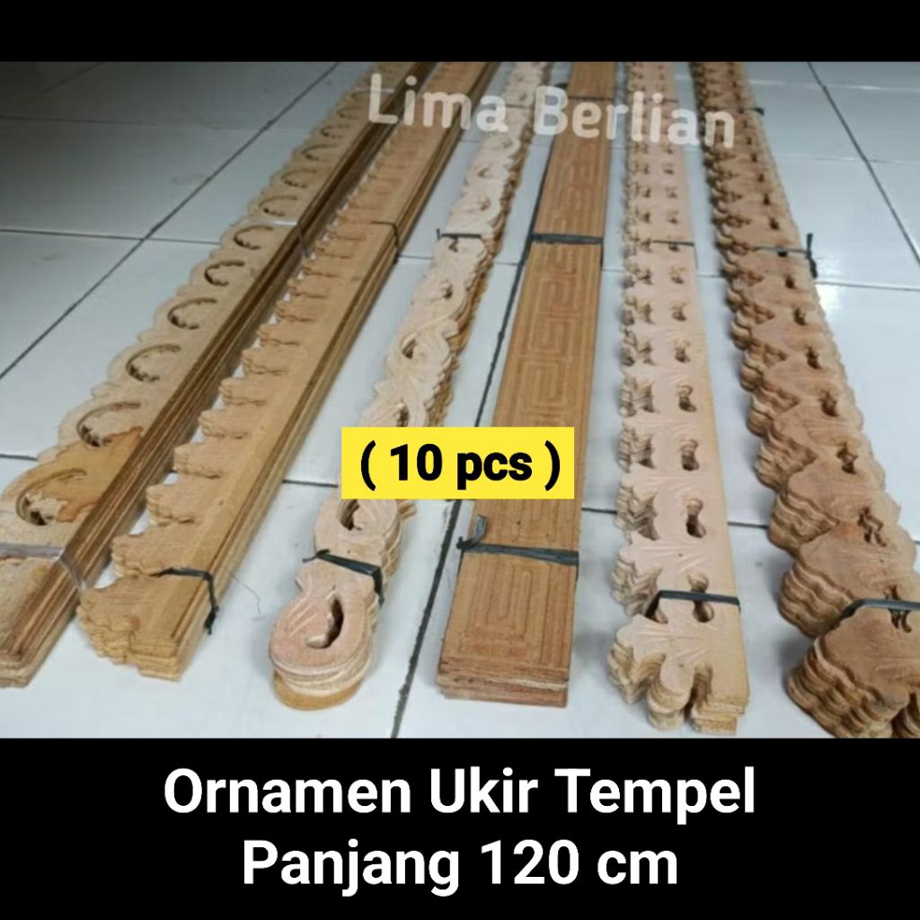 (10 pcs) Ornamen Kayu Ukir Tempel 120 cm Mahoni Asli List Kayu Ukiran