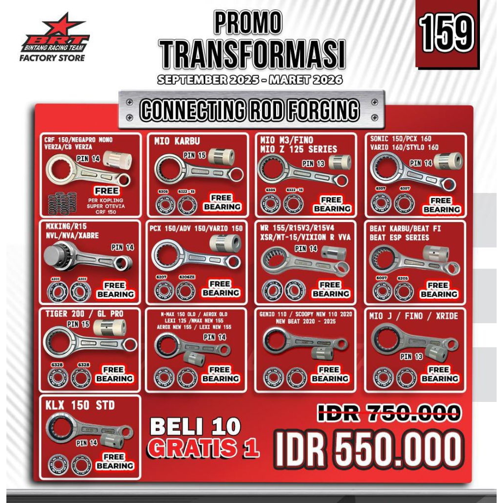 Conrod Forging BRT / Stang seher forging BRT Mio / KLX / CRF / MX King / Vario 150 / Genio / Beat Ka