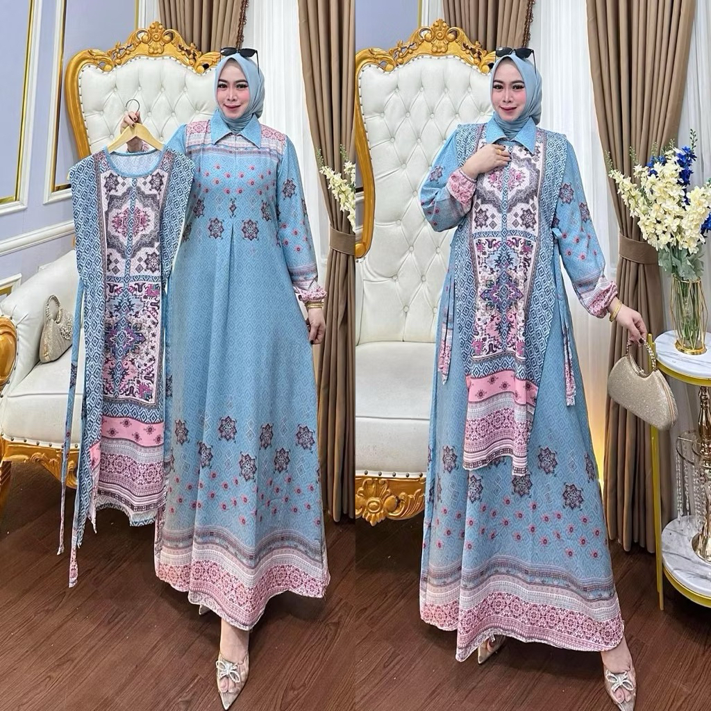 Rania gamis innet outer lepas motif ethnic lady zara