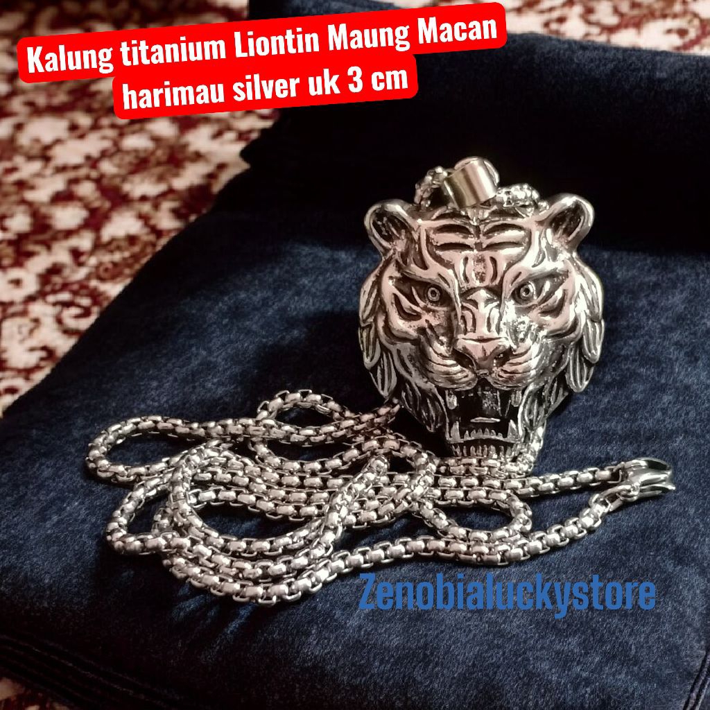 kalung liontin fashion corak Harimau Tiger Maung Macan silver silliwangi uk 3 cm