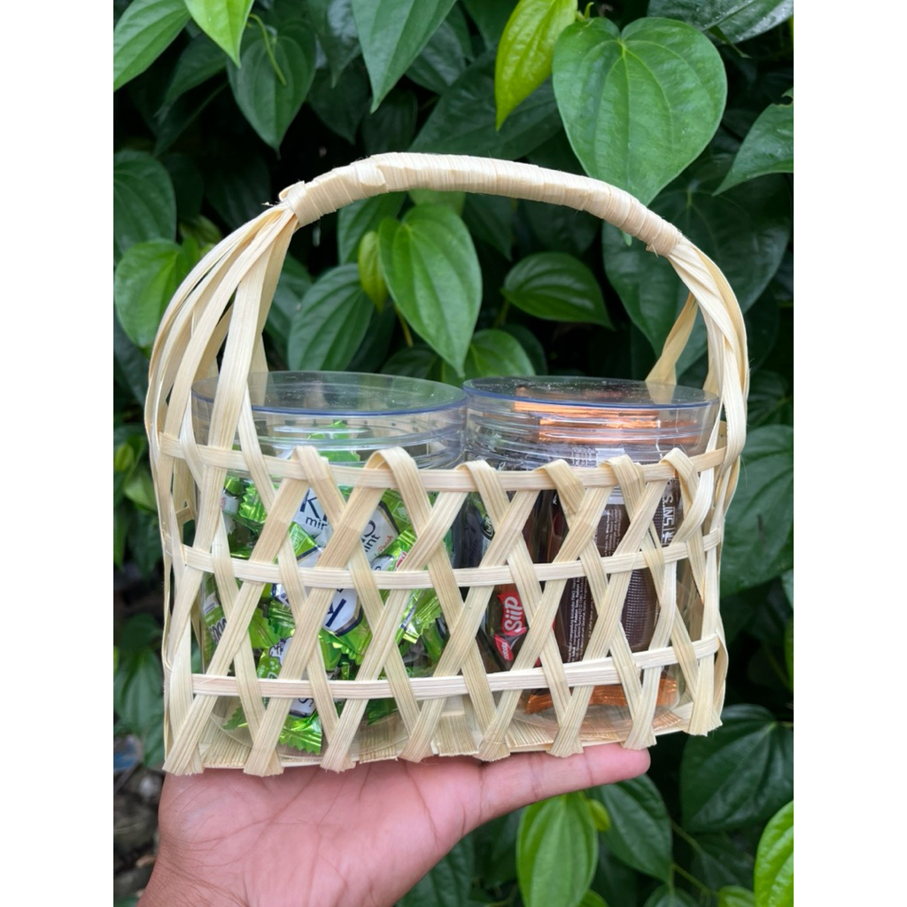 Tas Keranjang Anyaman Bambu 2 Toples | Tas Parcel | Hampers