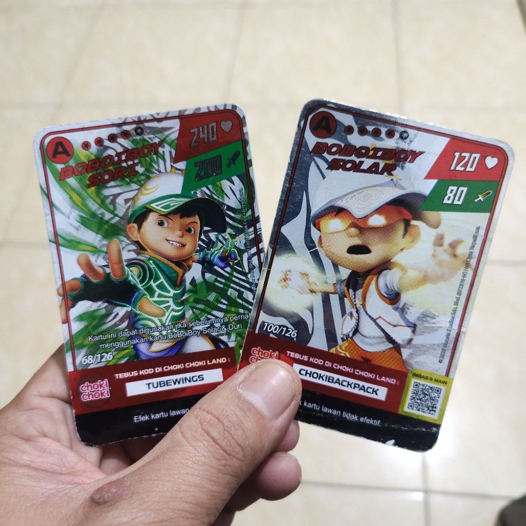Kartu Choki Choki Hologram Silver Boboiboy Galaxy Solar & Sori Bundling