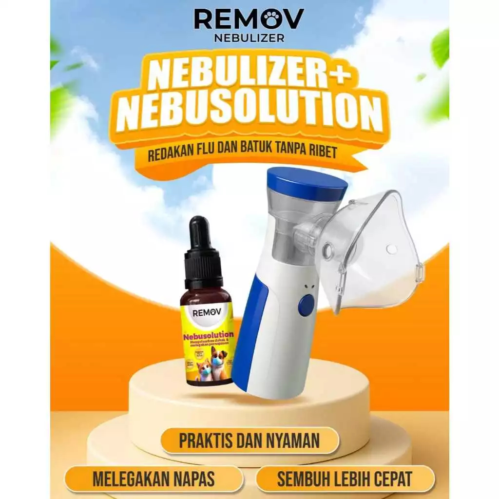 REMOV Nebu Pack (Nebusolution + Nebulizer) PAKET REMOV NEBUSOLUTION & ALAT NEBULIZER UAP Portable Ne