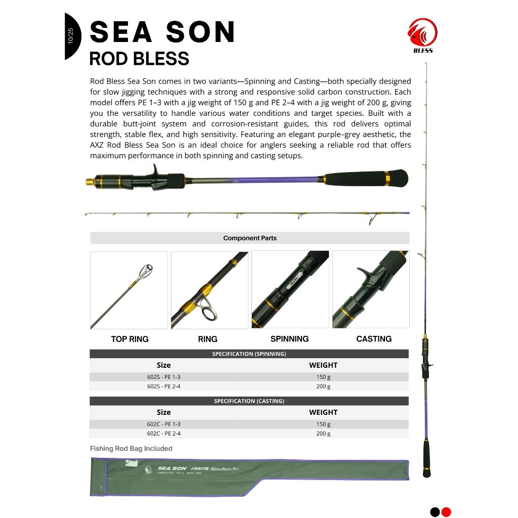 BLESS Sea Son Jigging Rod Spinning & Casting Solid Carbon PE 1–4 Slow Jigging