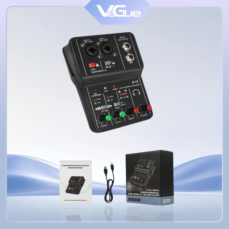 PWRFM PORTABLE AUDIO INTERFACE TEYUN Q12 PROFESSIONAL MINI EXTERNAL SOUND CARD MIXER 48V COMPUTER
