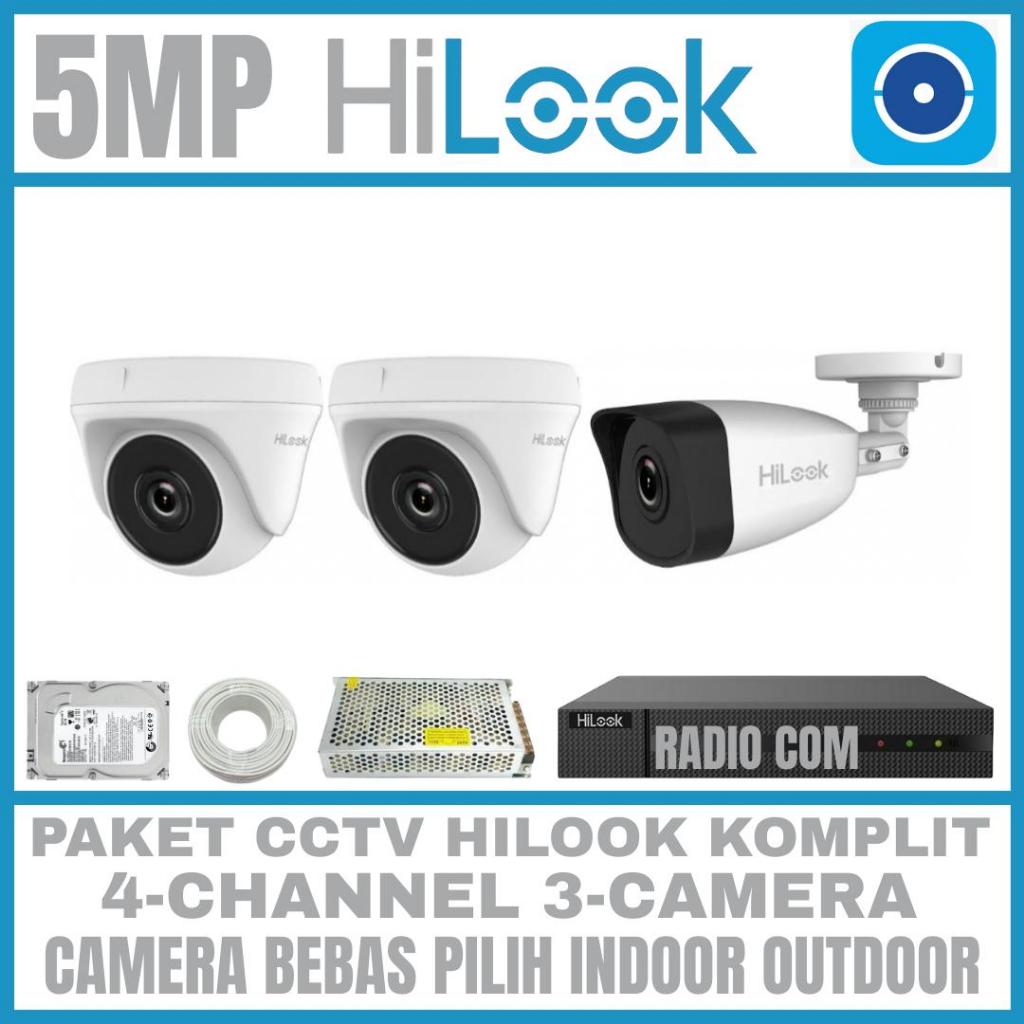 PAKET CCTV HILOOK 5MP 4 CHANNEL 3 CAMERA TURBO HD KAMERA CCTV